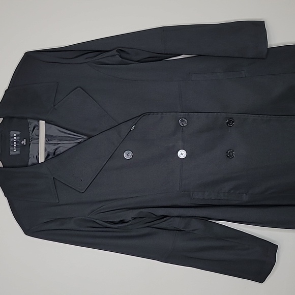 Braetan size large double breasted buttons long black jacket with pockets - Picture 2 of 7